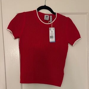 Women’s Adidas red crotchet tee